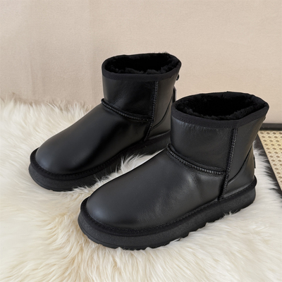 防水男款牛皮雪地靴防滑厚底羊毛