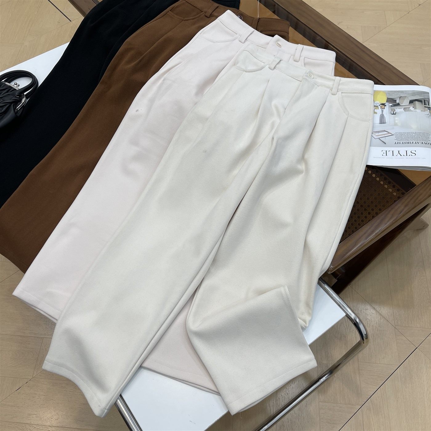 休闲裤女秋冬新款韩版气质直筒高腰显瘦阔腿裤 K#25