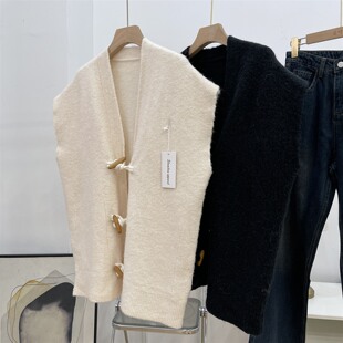 新中式V领马甲针织背心开衫女秋冬新款宽松毛衣K#16
