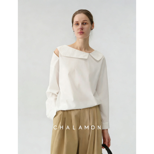 T恤衫 纯色翻领长袖 女套头宽松百搭休闲上衣 恩佳专享