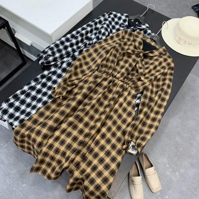法式复古格纹长袖连衣裙秋冬新款小众气质显瘦女裙子 A#2