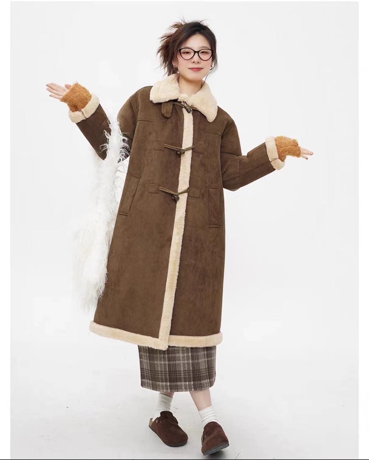 2023秋冬款皮绒皮毛一体外套女冬长款仿兔绒大衣