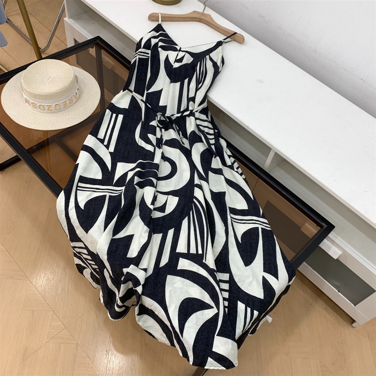 韩版撞色印花裙子女夏季新款休闲百搭修腰显瘦连衣裙J#14