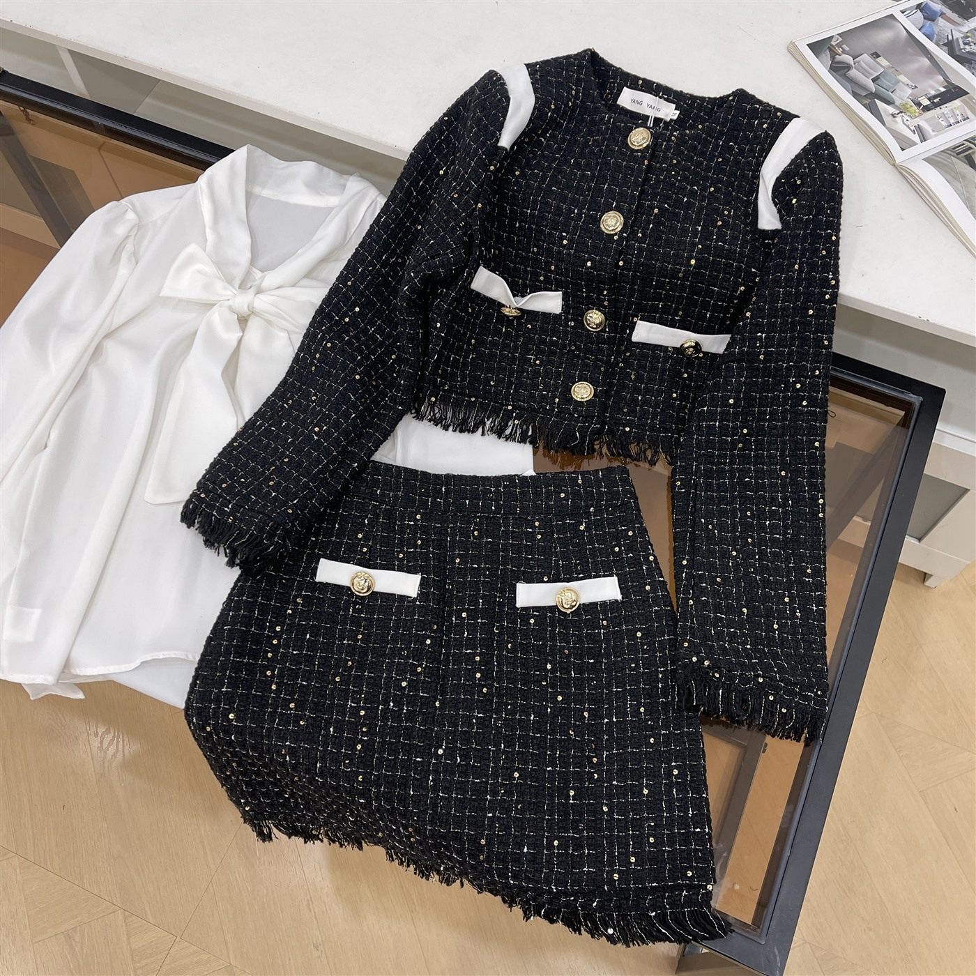 三件套小香风流苏粗花呢外套小众搭A字包臀短裙 K#10,女装/女士精品,时尚套装,淘宝优惠券,粉丝福利购,淘宝优惠卷