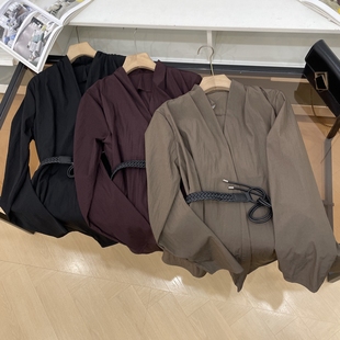 衬衣K 有腰带秋季 小众百搭长袖 纯色简约通勤风时尚 新款