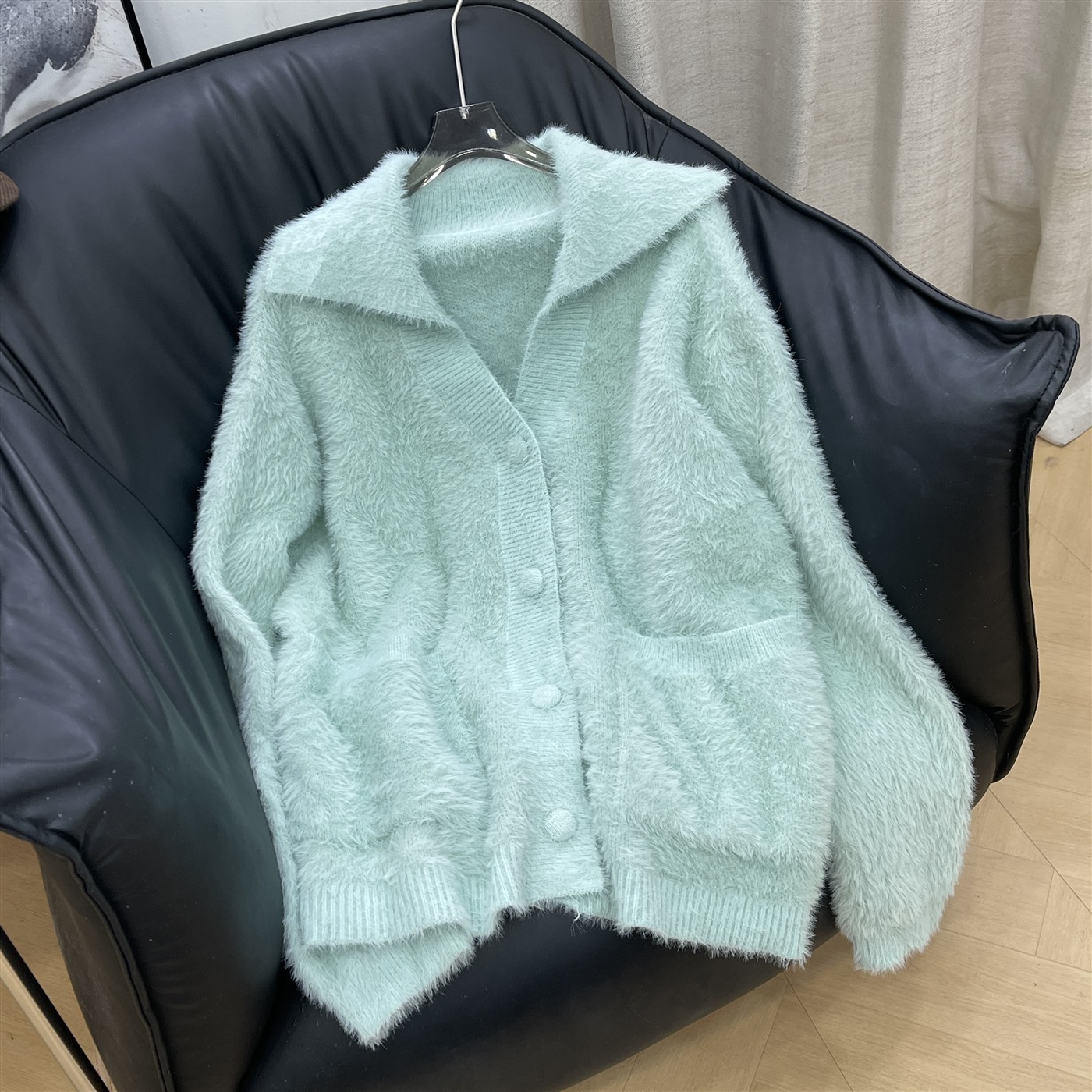 软糯慵懒风奶系甜美水貂绒毛衣外套宽松针织开衫K#16