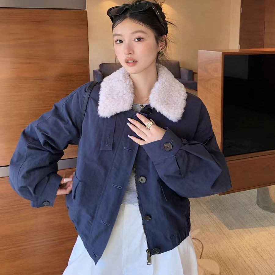 秋冬新款时尚加绒加厚保暖长袖上衣女简约小众外套J#31