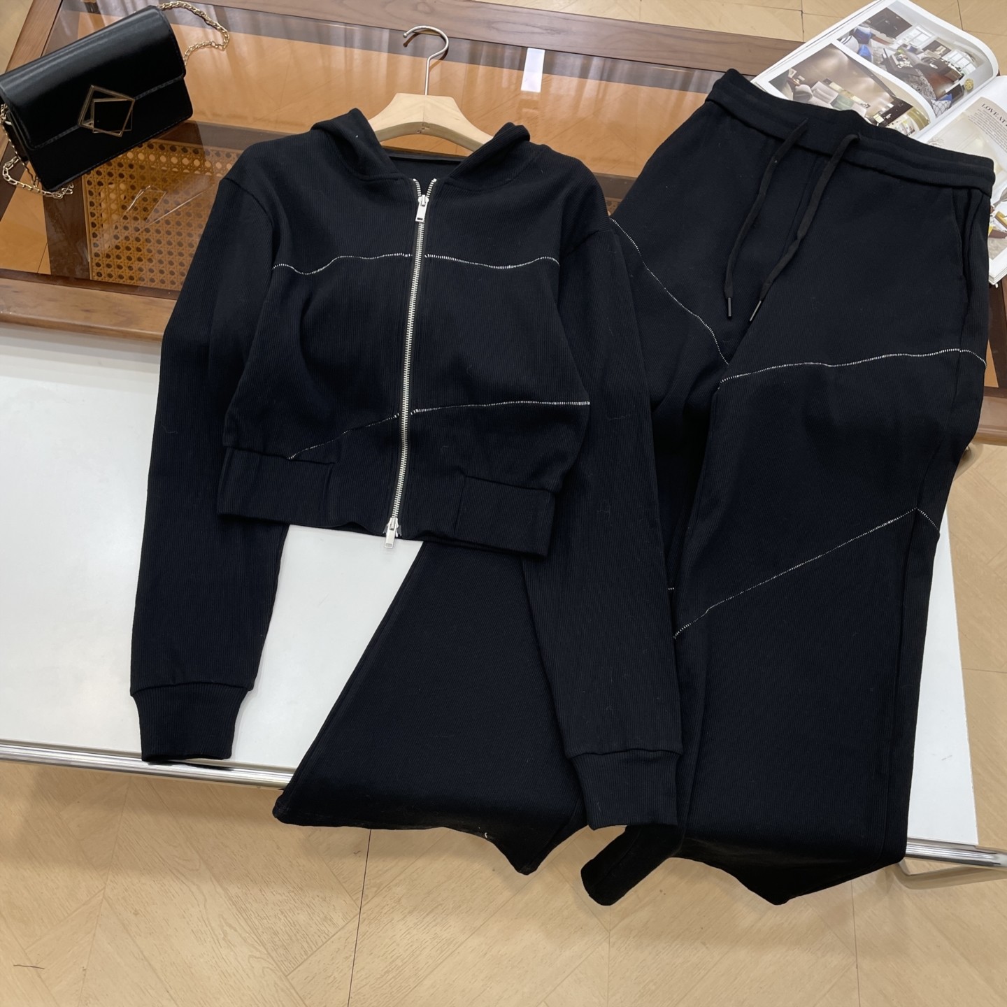 套装撞色连帽宽松卫衣外套搭松紧高腰阔腿直筒裤女 L#5,女装/女士精品,时尚套装,淘宝优惠券,粉丝福利购,淘宝优惠卷