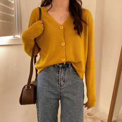 Real price Korean spring new vintage loose and versatile V-neck button cardigan
