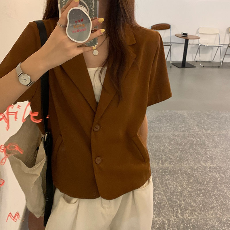 Real price Korean version new retro loose and versatile short sleeve thin Blazer Jacket cardigan blouse