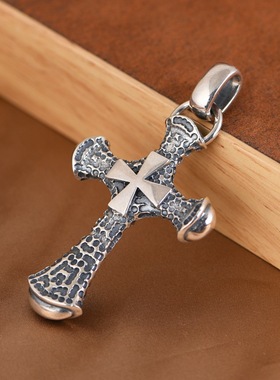纯银复古实心十字架吊坠男款项坠