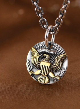 复古银吊坠老鹰造型小众设计男款