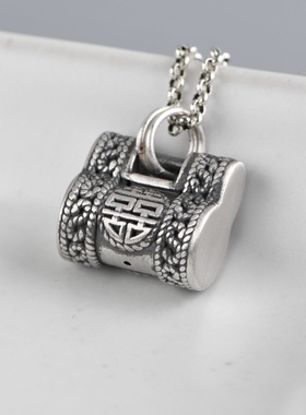 手工如意锁复古足银吊坠民族风女