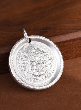 足银实心吉言黄财神时尚文玩吊坠