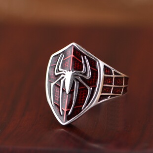 纯银男款戒指复古做旧工艺开口可调节朋克嘻哈风蜘蛛造型银饰指环