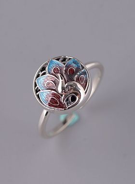 珐琅彩国风小众烧蓝工艺戒指女款