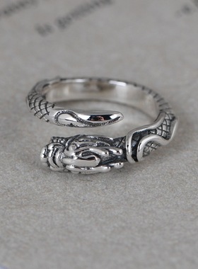 开口男款盘龙指环银饰品