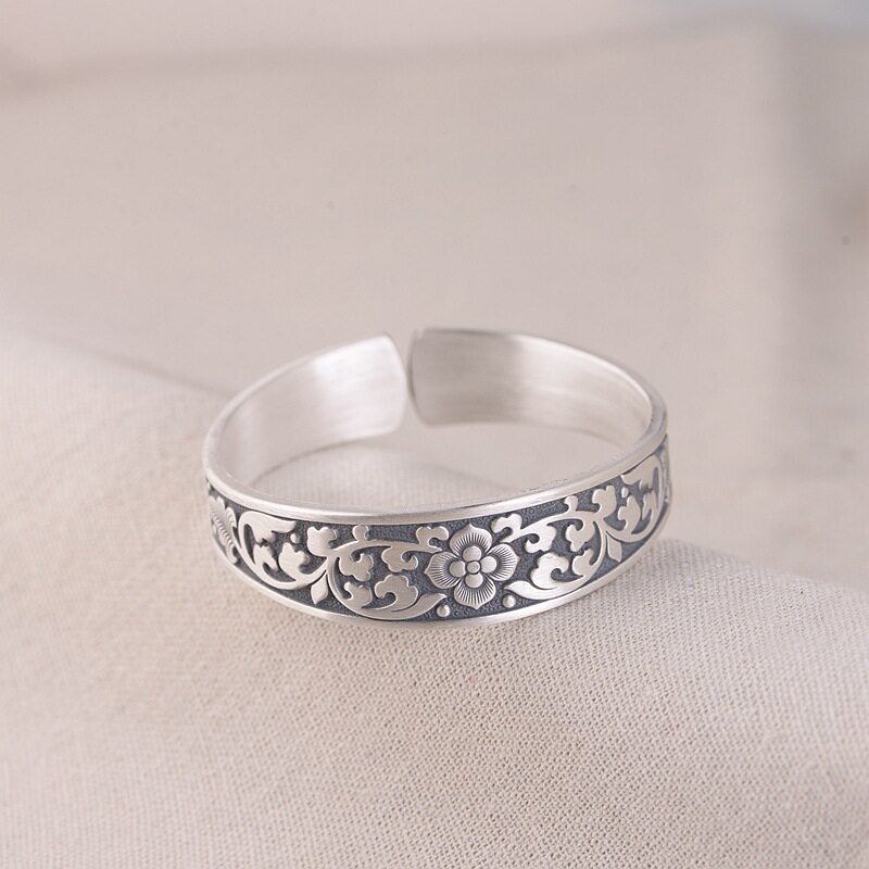 ANCIENT SILVER SHOP PURE SILVER 999 RETRO CRAFT BRACELET WOMENS CHINESE STYLE HANDMADE SILVER FLOWER EXAGGERATED SILVER BRACELET
