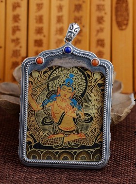 古银铺男款纯银手绘唐卡吉祥八宝