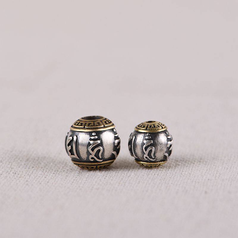 古银铺 s925银复古 时尚手工diy配件六字箴言桶珠隔珠 泰银圆珠件