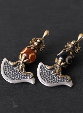 手工镶玛瑙复古吊坠念珠配饰男款