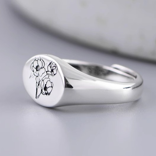 纯银开口女款小众国风玫瑰花戒指