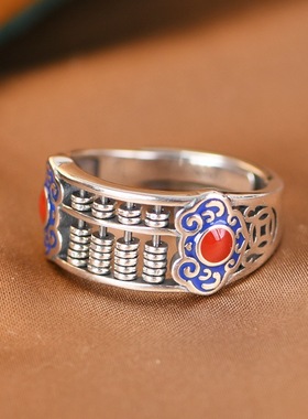 如意算盘银戒指珐琅彩女款民族风