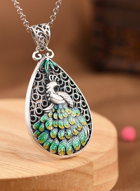 国潮足银景泰蓝吊坠凤穿牡丹女士