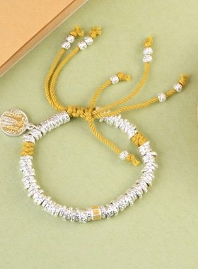 足银手工编绳盘缠吉言女款银手链