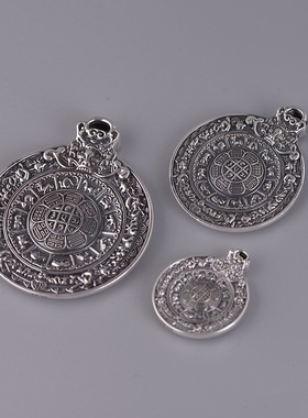 民族风泰银六字真言八卦圆牌吊坠