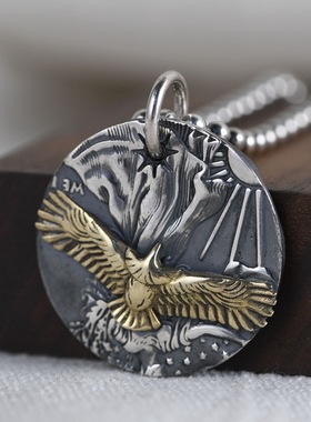 古银铺复古银饰雄鹰项链坠子男款