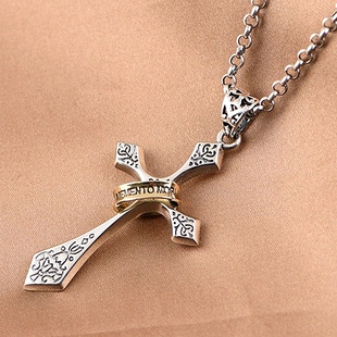 纯银十字架吊坠男士时尚朋克嘻哈风格格式简约男款简约潮人项链坠