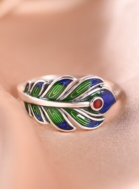 套装戒指古银铺纯银新品羽毛女款