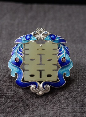 古银铺纯银景泰蓝项坠女胸针旗袍