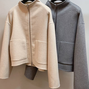 福利 双面羊毛呢子外套夹克 小立领落肩袖