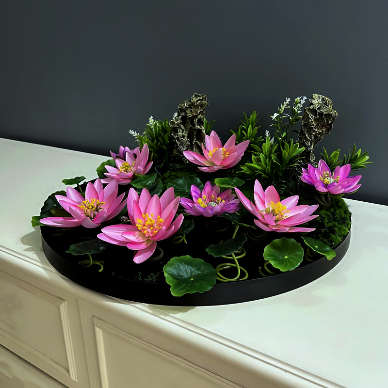 餐厅造景新中式微景观圆桌仿真花