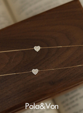 s925银镀14K金锆石爱心可调节手链小众设计感日系百搭叠戴女礼物