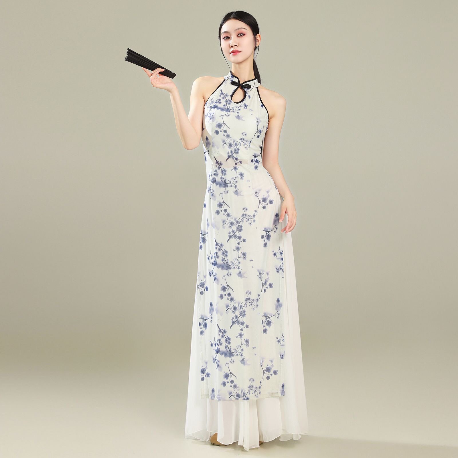 新中式旗袍古风舞蹈服修身显瘦青花瓷古典舞服现代爵士舞蹈演出服