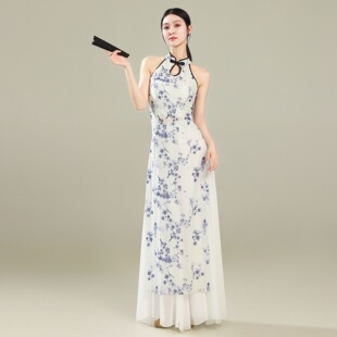 新中式旗袍古风舞蹈服修身显瘦青花瓷古典舞服现代爵士舞蹈演出服