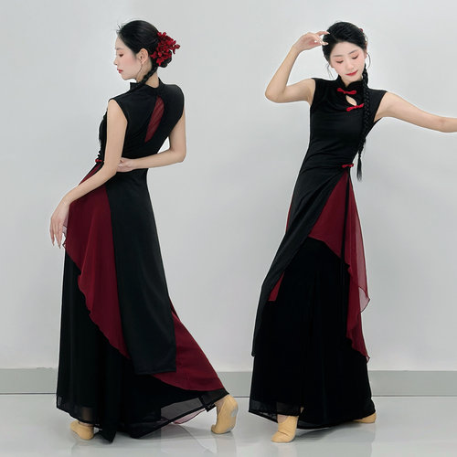 古典舞蹈练功服新中式古风爵士旗袍修身显瘦上衣现代舞蹈服演出服