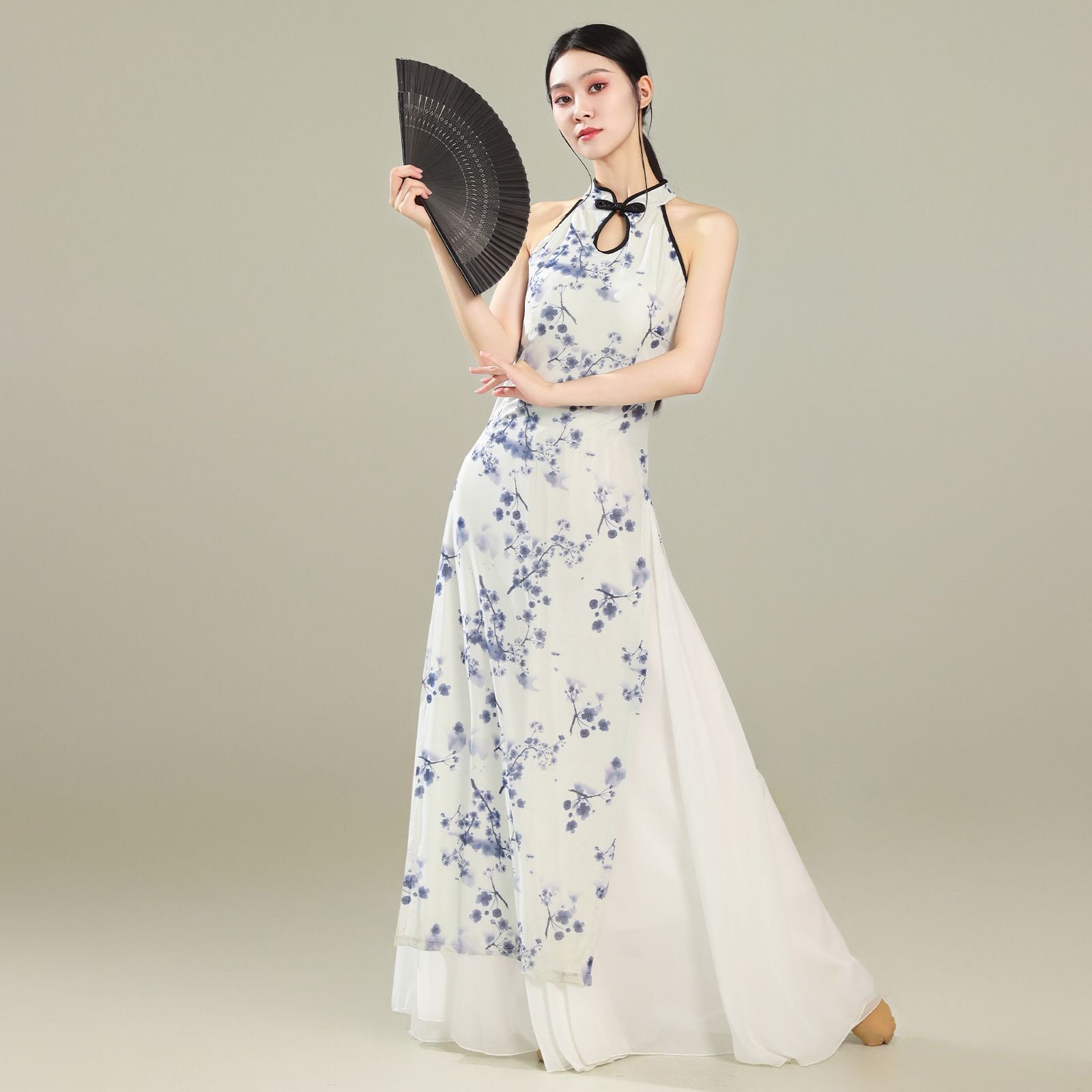 新中式旗袍古风舞蹈服修身显瘦青花瓷古典舞服现代爵士舞蹈演出服