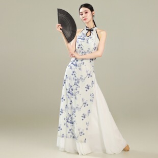 新中式旗袍古风舞蹈服修身显瘦青花瓷古典舞服现代爵士舞蹈演出服