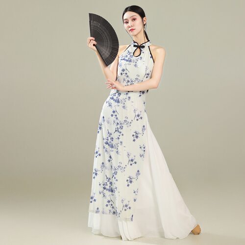 新中式旗袍古风舞蹈服修身显瘦青花瓷古典舞服现代爵士舞蹈演出服