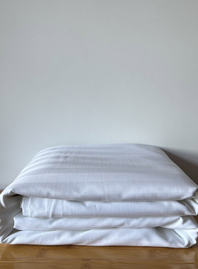 微瑕疵外贸酒店风白色60支涤棉提花条纹双人被套加大265X230被罩