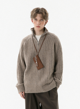 2025秋冬新款厚高领半拉链毛衣男宽松休闲保暖纯色上衣潮