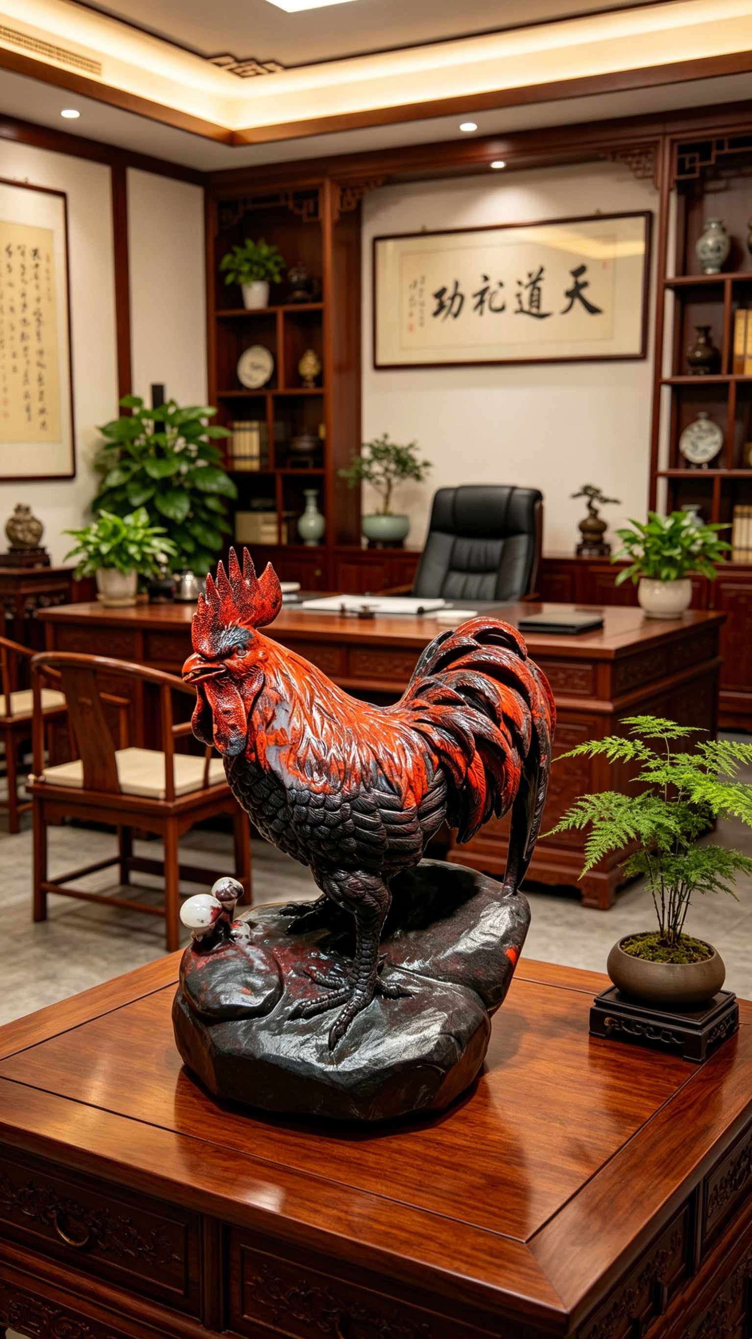 桂林鸡血石雄鸡摆件大吉大利天然玉石雕刻办公室玄关招财开业送礼