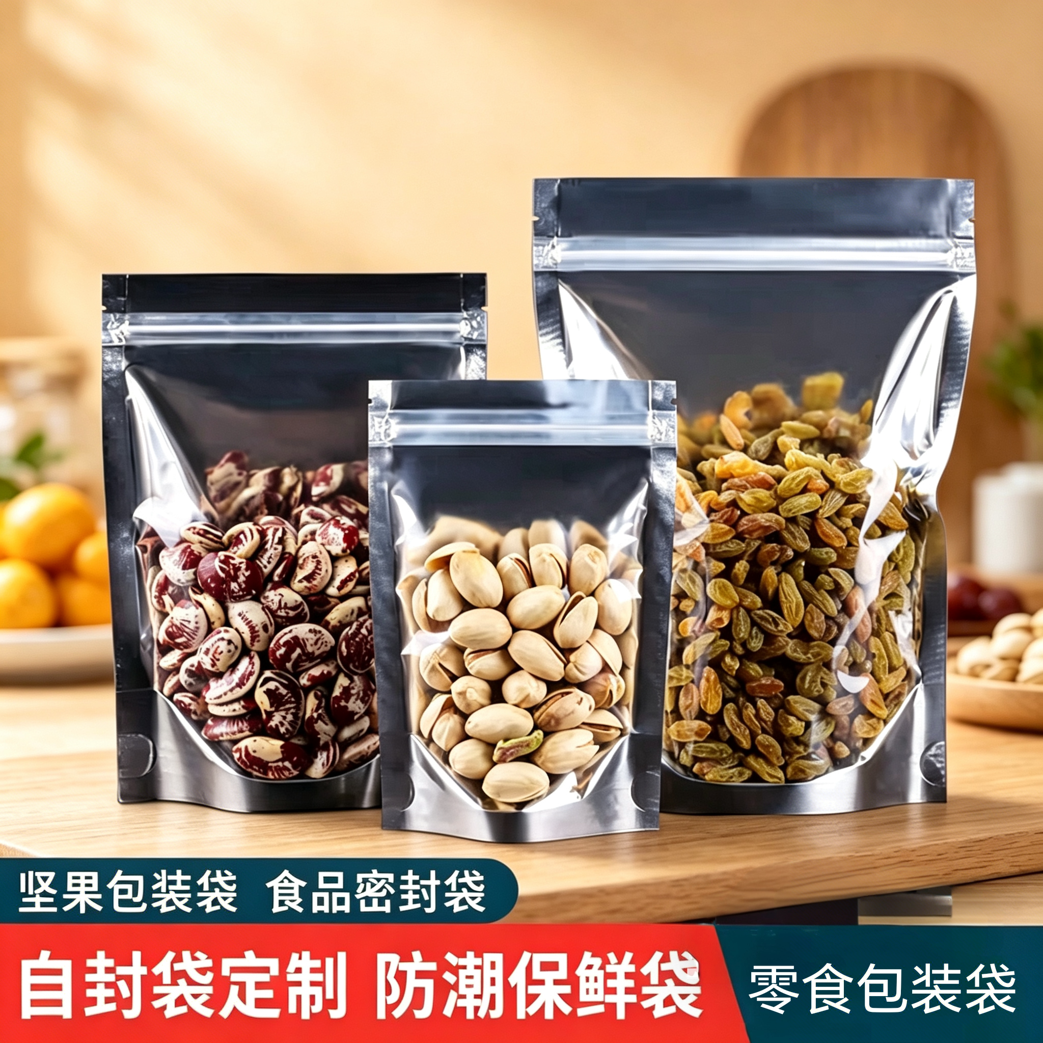 食品级阴阳自立袋镀铝箔密封袋干货坚果茶叶保鲜袋半透明自封袋