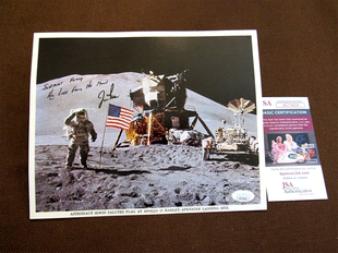 代购 詹姆斯艾尔文阿波罗15号NASA宇航员亲笔签名插旗致敬照片JSA