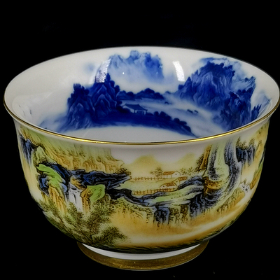 主人茶杯青花山水陶瓷