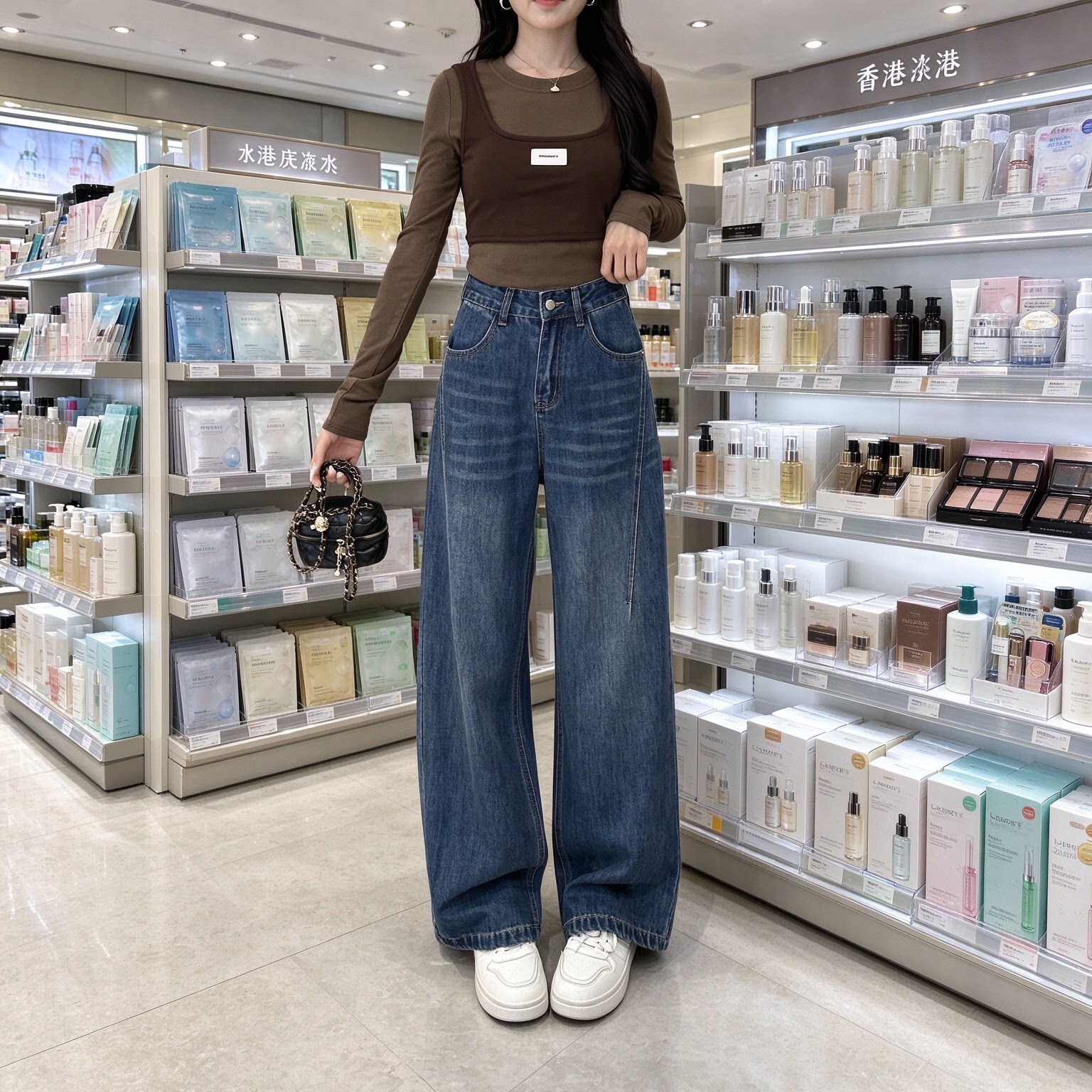 复古蓝阔腿牛仔裤女高腰设计感2026新款垂感宽松显瘦拖地长裤子